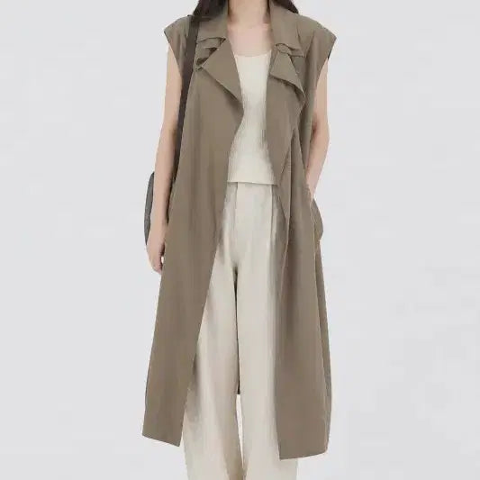 [BUNJANG] Women's Khaki Long Vest FREE Size / 카키 여자 FREE 조끼 롱베스트 O1575