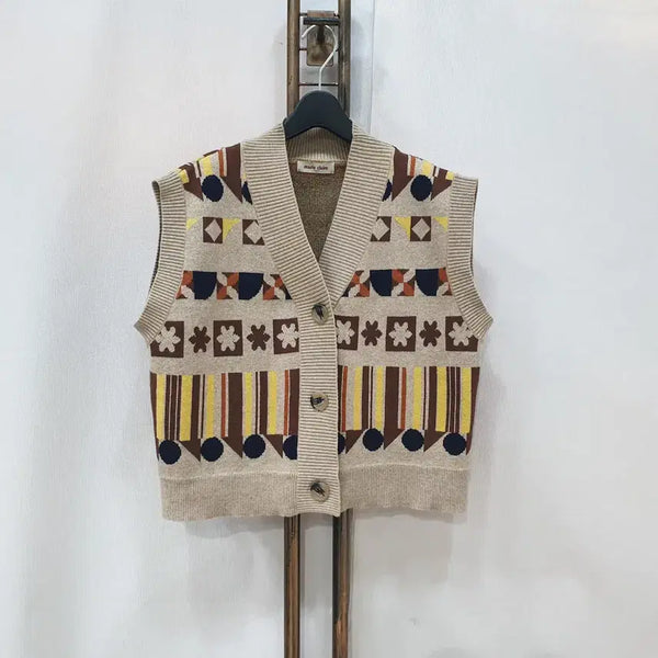 [BUNJANG] Marie Claire Wool Crop Pattern Vest / (kk70373)마리끌레르 울 크롭 패턴 베스트 F
