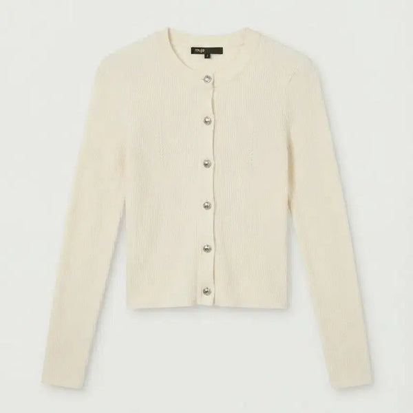 [BUNJANG] Maje Ivory Ribbed Knit Cardigan / 마쥬 아이보리 골지 니트 가디건 2