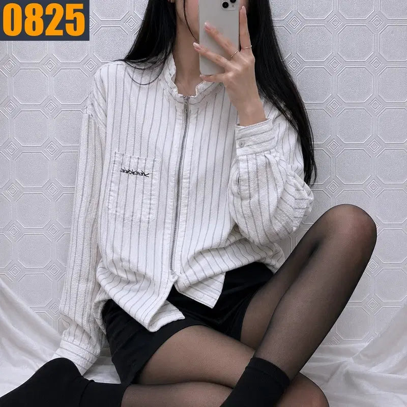 [BUNJANG] YESICO High-Neck Two-Way Zip-Up Shirt White / 90 예스아이씨 하이넥 투웨이 집업 셔츠 화이트