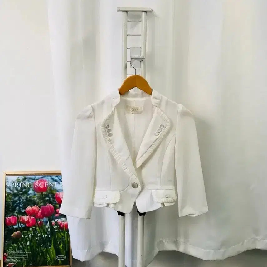 [BUNJANG] Rian New York White 7/10 Sleeve Cropped Jacket S / 리안뉴욕 화이트 7부 소매 크롭 자켓 S