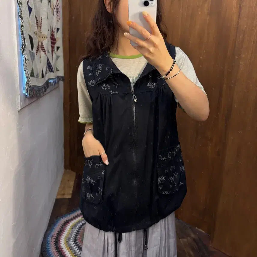 [BUNJANG] Vintage High-Neck Windbreaker Long Vest Jacket / 빈티지 하이넥 바람막이 롱 베스트 자켓 (h327)