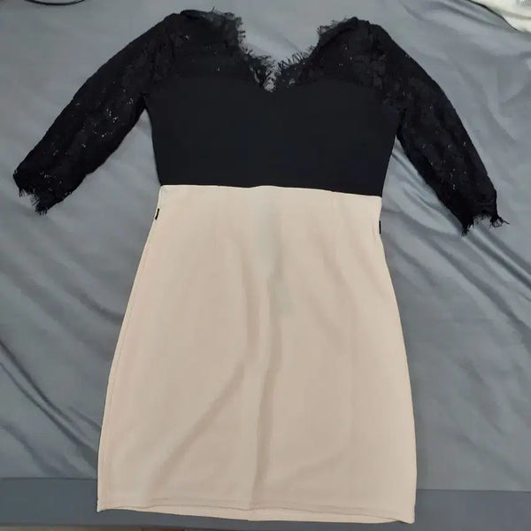 [BUNJANG] Black Lace Trimmed Dress / 블랙 레이스 배색 원피스