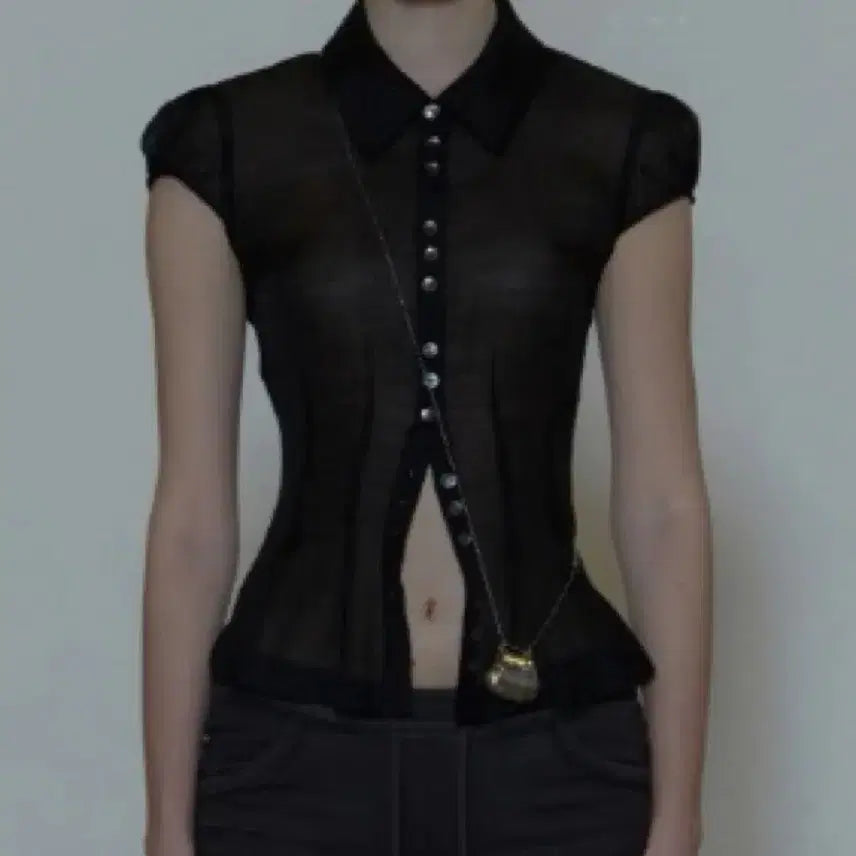 [BUNJANG] Sculptor Black See-Through Blouse / 스컬프터 블랙 시스루 블라우스