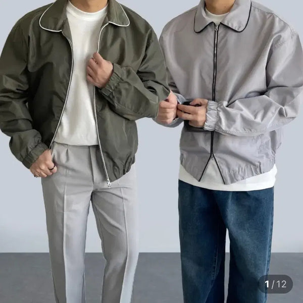 [BUNJANG] Gray Collar Blouson Jacket / 간절기 카라 블루종 자켓 그레이 (새거)