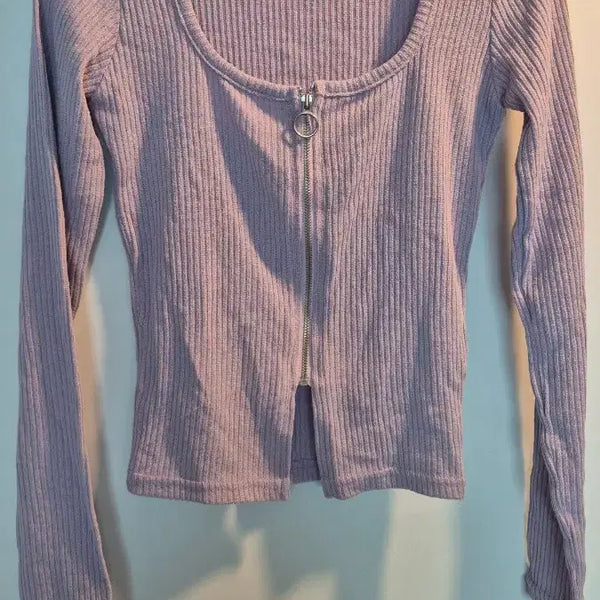 [BUNJANG] Lavender Zip-Up Cropped Knit Sweater / 라벤더 색상의 집업 크롭 니트