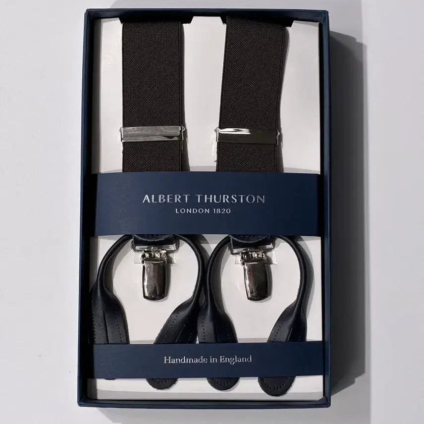 [BUNJANG] Albert Thurston Y-Back Suspenders Brown/Navy Leather / 알버트 서스턴 서스펜더 Y형 브라운/네이비 레더 007 제임스 본드