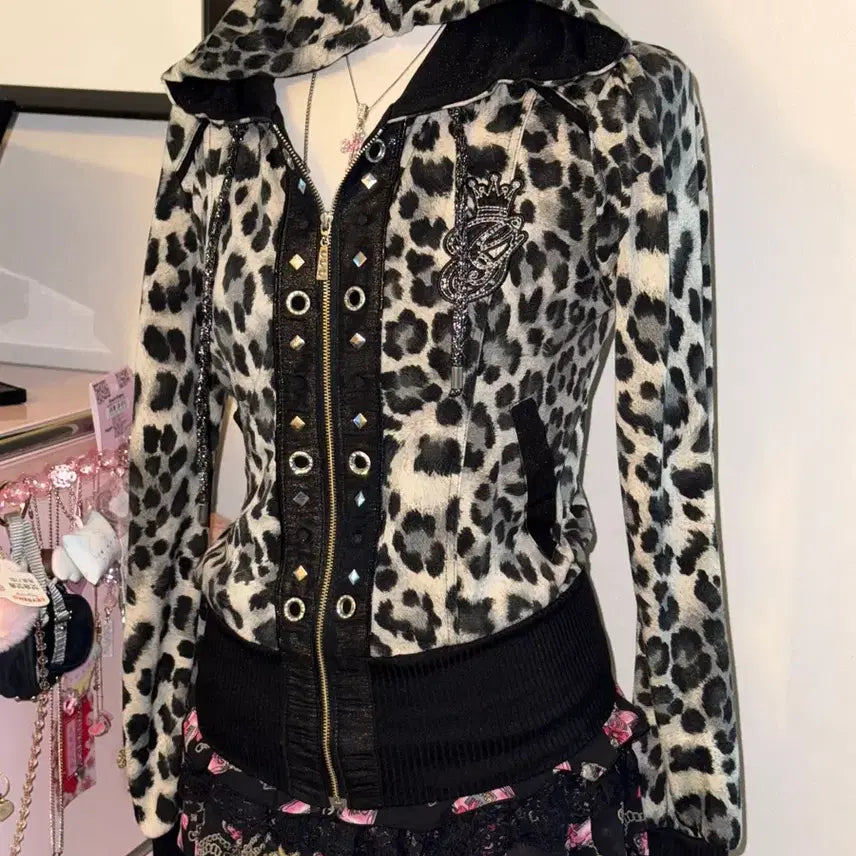 [BUNJANG] GGPX Leopard Cubic Hooded Zip-Up / Ggpx 호피 레오파드 큐빅 후드집업 오네갸루 y2k 00s