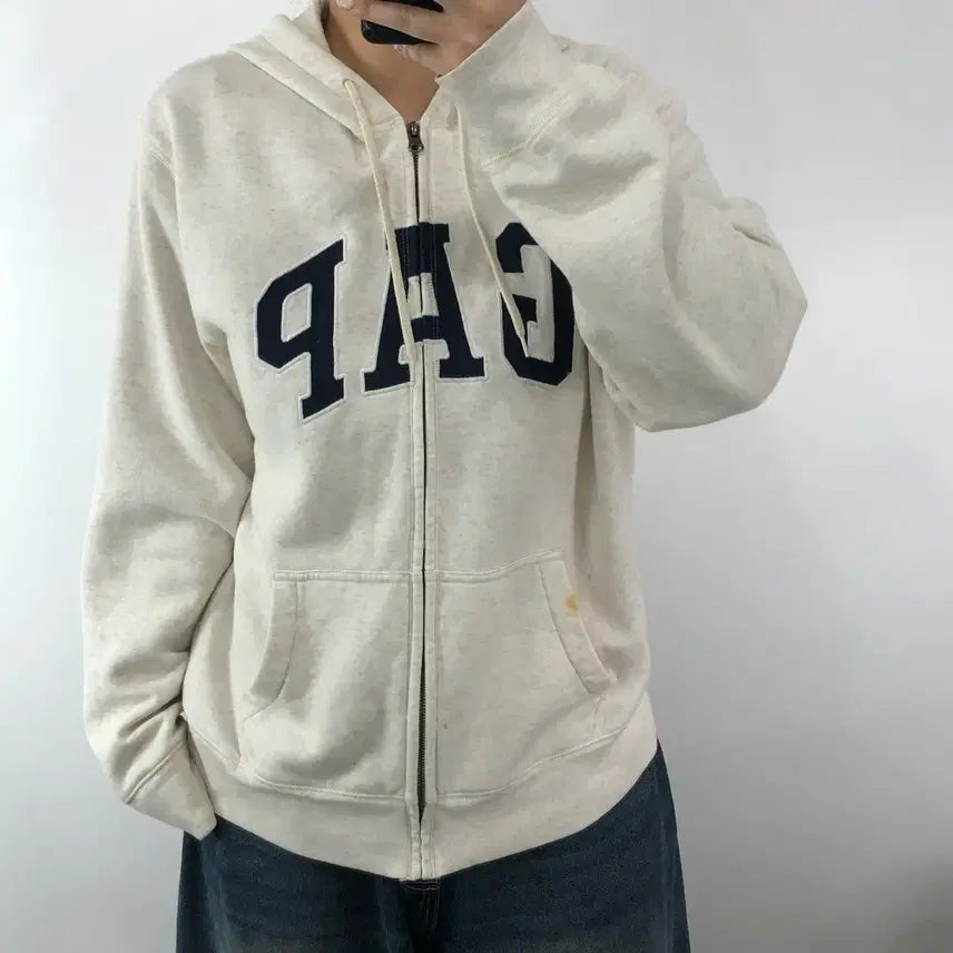 [BUNJANG] Gap Ivory Zip-Up Hoodie / [L] 갭 아이보리 후드집업