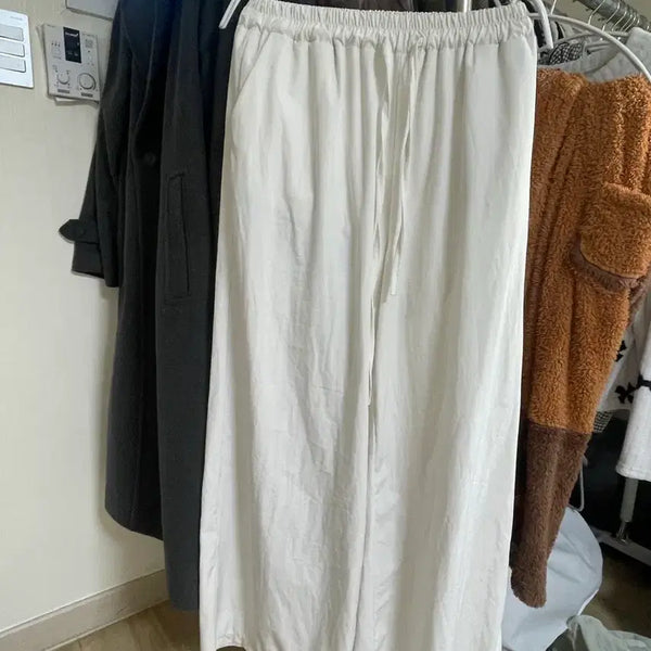 [BUNJANG] White Wide Leg Pants - Flowy Material / 흰색 와이드팬츠 찰랑바지