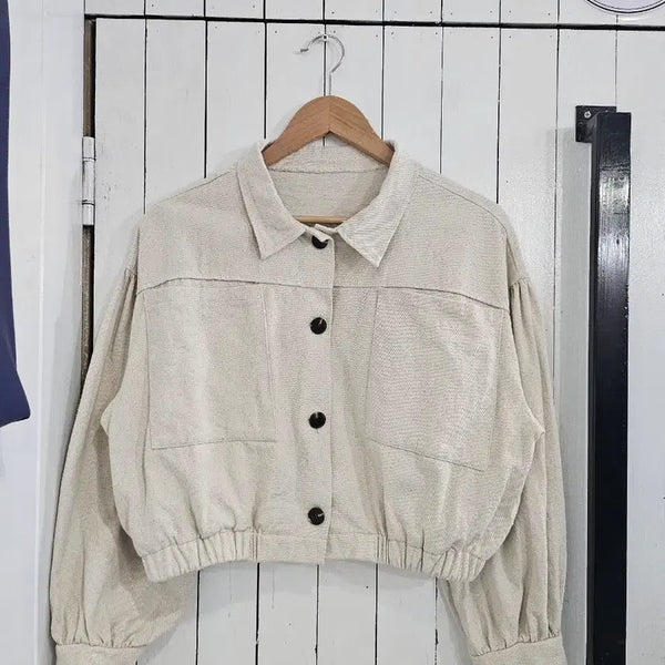 [BUNJANG] Women's Oversized Collar Button Spring Cropped Jacket / 여성 크롭 재킷 free 루즈핏 긴팔 카라 단추 봄 아방 크롭자켓