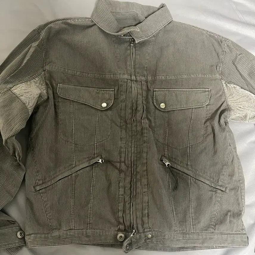 [BUNJANG] Politeru Hickory Stripe Trucker Jacket / [3/초판]폴리테루 히코리 집 트러커 스트라이프 그레이
