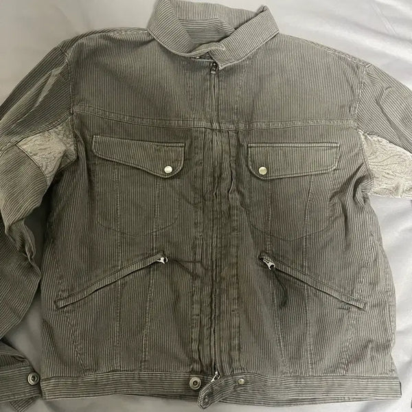 [BUNJANG] Politeru Hickory Stripe Trucker Jacket / [3/초판]폴리테루 히코리 집 트러커 스트라이프 그레이