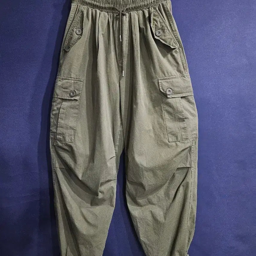 [BUNJANG] Slogan Cargo Pants Khaki Men's Size 28-30 / 슬로건 카키 남성 허리 28~30 밴딩 카고팬츠