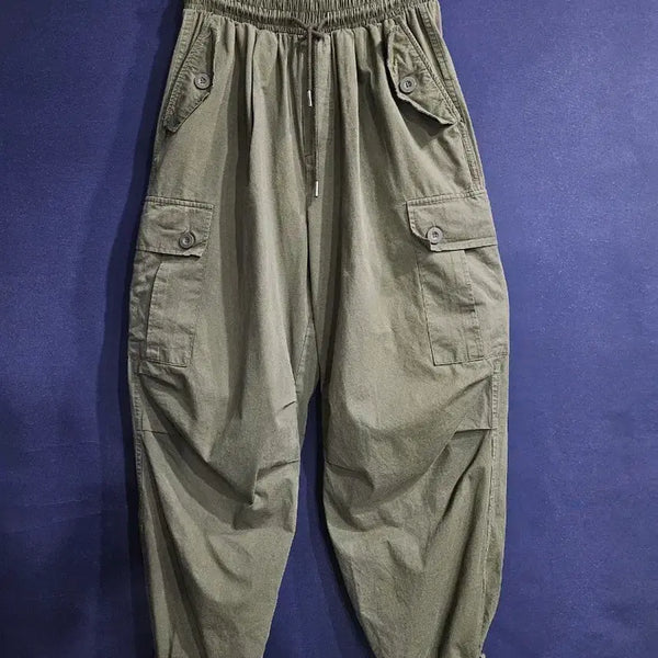[BUNJANG] Slogan Cargo Pants Khaki Men's Size 28-30 / 슬로건 카키 남성 허리 28~30 밴딩 카고팬츠