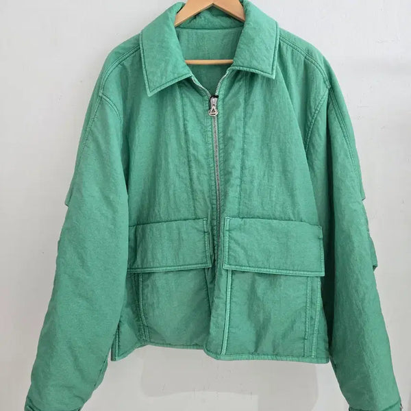 [BUNJANG] Solid Homme Nylon Cargo Pocket Padded Jumper - Green / 솔리드 옴므 나일론 카고 포켓 패딩 점퍼 - 그린