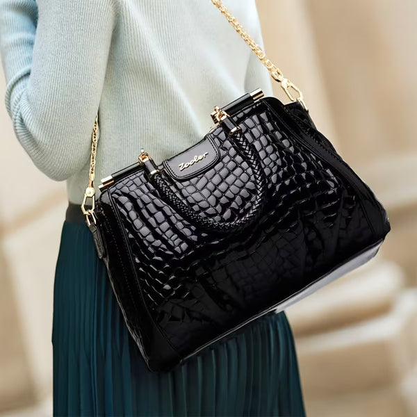 [BUNJANG] Genuine Leather Crocodile Pattern Shoulder Tote Bag / 천연가죽 소재 악어무늬 패턴 숄더 도트백