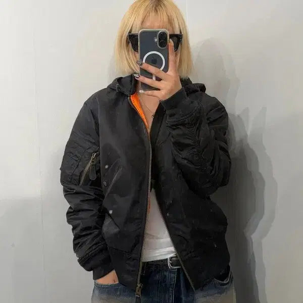 [BUNJANG] Sandro Padded Bomber Jacket Black / S 산드로 후드 패디드 봄버 자켓 블랙