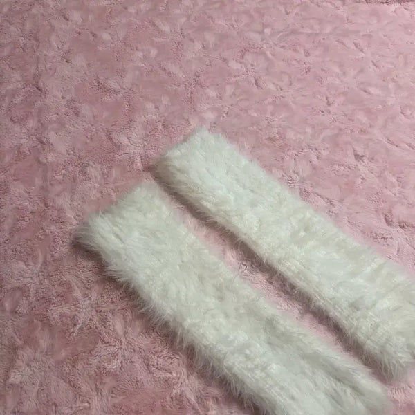 [BUNJANG] Pink Velboa Fabric (1 Yard) & White Fur Arm Warmer Set / 벨보아 핑크 1마 + 암워머 세트