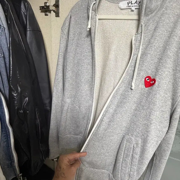 [BUNJANG] Comme des Garçons Play Hoodie Zip-Up Gray / 꼼데가르송 전입후드티