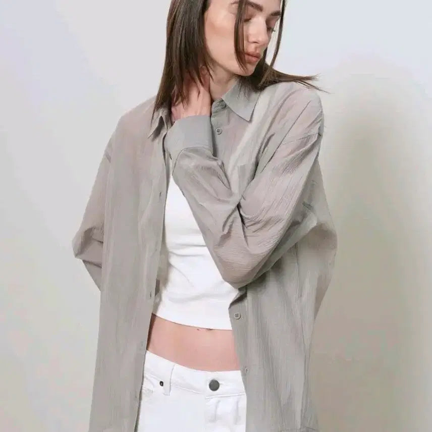 [BUNJANG] General Idea Wrinkle Sheer Shirt Grey S / 새상품 제너럴아이디어 링클 시어 셔츠 그레이 에스