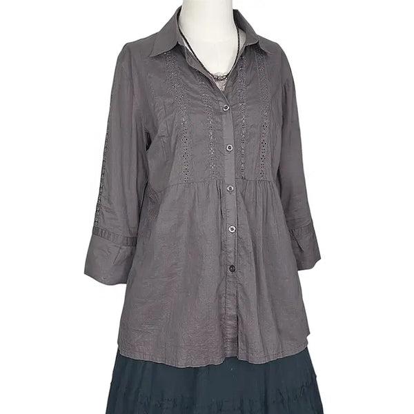 [BUNJANG] Vintage French Lace Pintuck Waist Tie Long Shirt Dress / 일본빈티지 펀칭레이스핀턱 허리끈 롱셔츠남방티 모리걸갸루y2k히피에스닉