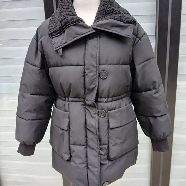 [BUNJANG] Plastic Island Black Faux Fur Collar Half Padding Jacket FREE / 플라스틱아일랜드 블랙 퍼카라 하프패딩 FREE
