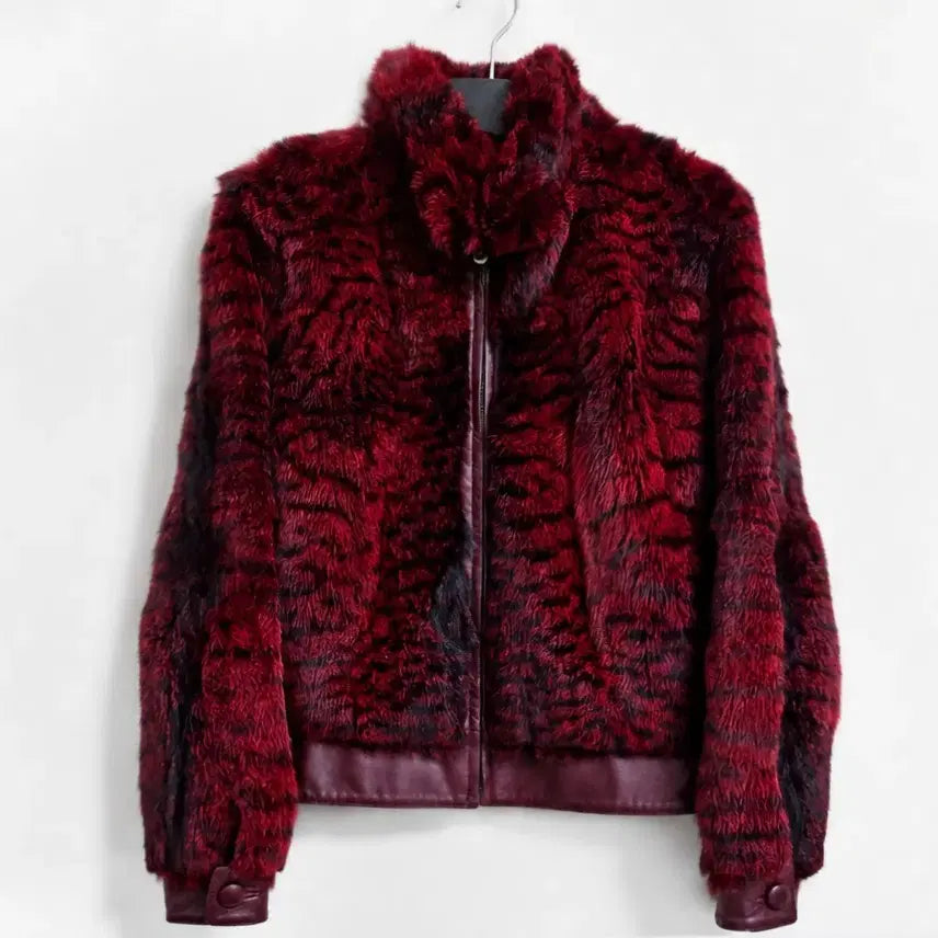 [BUNJANG] Genuine Fur Jacket Burgundy Tiger Pattern / 사이즈 55) 포젬  퍼 재킷 버건디 호랑이 무늬