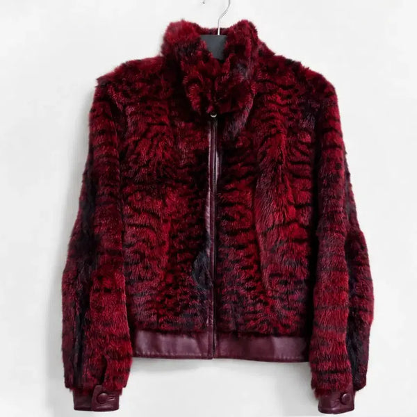 [BUNJANG] Genuine Fur Jacket Burgundy Tiger Pattern / 사이즈 55) 포젬  퍼 재킷 버건디 호랑이 무늬