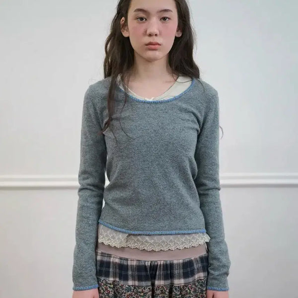 [BUNJANG] nocontent Stitched Knit Grey / 노컨텐츠 266. 스티치 니트 _ 그레이 Stitched Knit Grey nocontent
