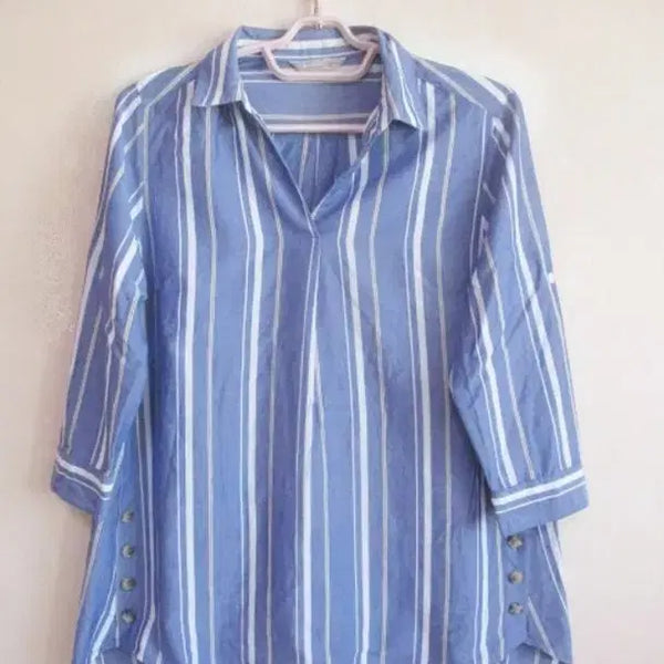 [BUNJANG] Blue Stripe Cotton Blouse / 블루 스트라이프/ 코튼 블라우스