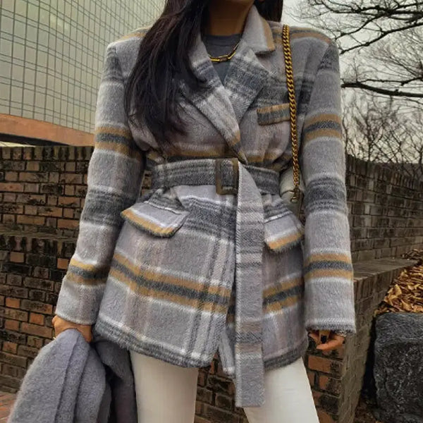[BUNJANG] Liphop Checkerboard Wool Belted Jacket / 립합 라걸 크레이지걸스 체크울벨트자켓