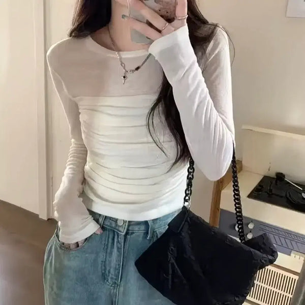 [BUNJANG] White See-Through Long Sleeve Top / (새상품)화이트 시스루 롱슬리브 탑