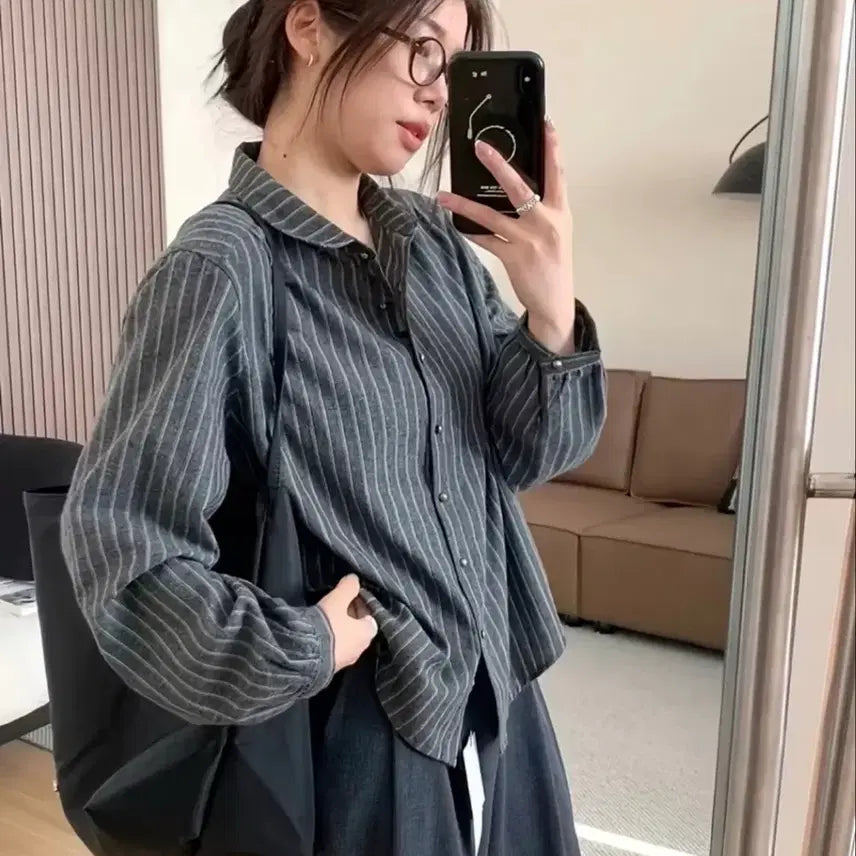 [BUNJANG] Temu Loose Fit Striped Blouse / 테무 루즈핏 스트라이프 블라우스