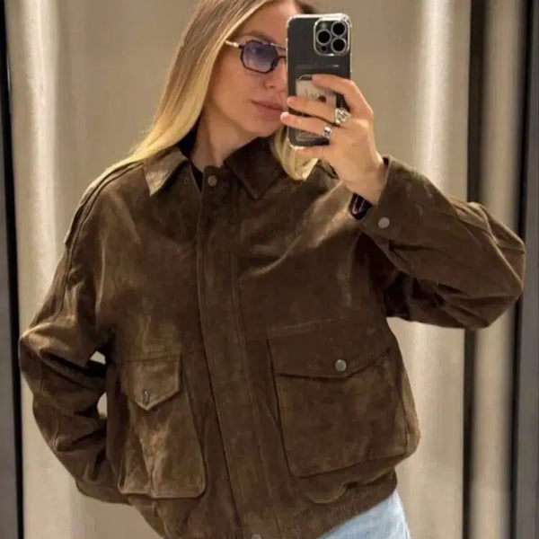 [BUNJANG] Suede Bomber Jacket Brown / 스웨이드 봄버 자켓 브라운
