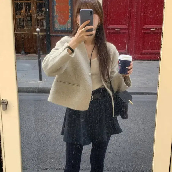 [BUNJANG] Ounce Baby Alpaca Collarless Jacket / 온스 베이비알파카 노카라 자켓