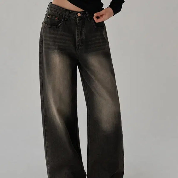 [BUNJANG] Washing Wide Denim Pants / 워싱 와이드 데님 팬츠 청바지 흑청