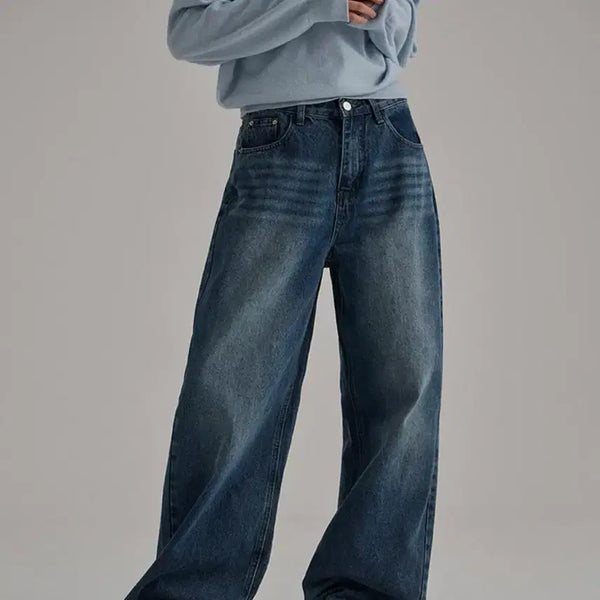 [BUNJANG] Washed Wide Denim Pants / 워싱 와이드 데님 팬츠 청바지 진청