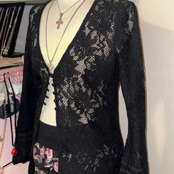 [BUNJANG] Vintage Lace Cardigan / 빈티지 레이스 가디건 모리걸 오리엔탈 무채색