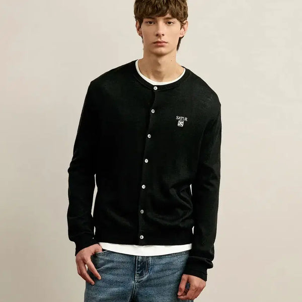 [BUNJANG] Satur Loren Basic Crewneck Fine Cardigan Black / 세터 로렌 베이직 크루넥 파인 가디건 블랙