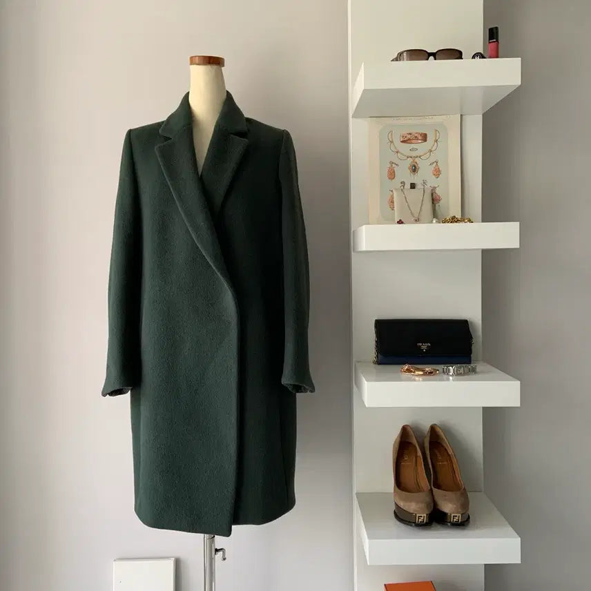 [BUNJANG] MINE Wool Blend Green Long Coat / [66] 마인 (MINE) 울 혼방 그린 롱 코트