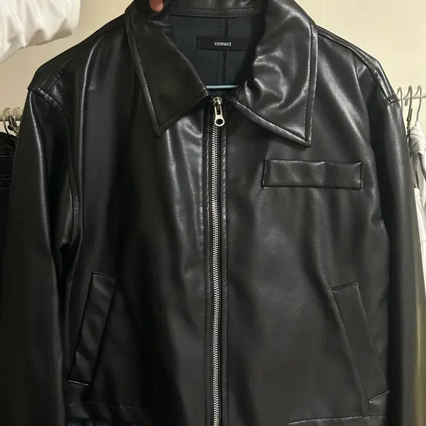 [BUNJANG] Connect Leather Jacket Black Women's Semi-Cropped Length / 커넥트 레더 자켓 블랙 여성(세미크롭기장)