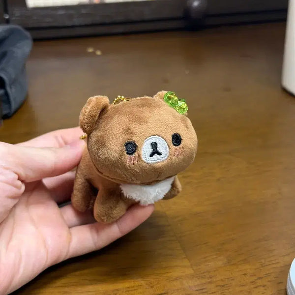 [BUNJANG] Rilakkuma Brown Bear Four-Leaf Clover Keychain / 리락쿠마 키링 갈색 곰돌이 네잎틀로버