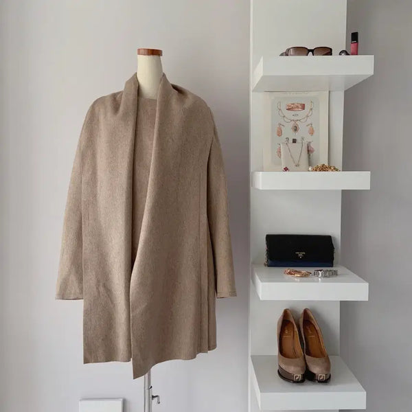 [BUNJANG] Wool Blend Coat with Scarf Detail - Beige / 울 머플러 디테일 코트