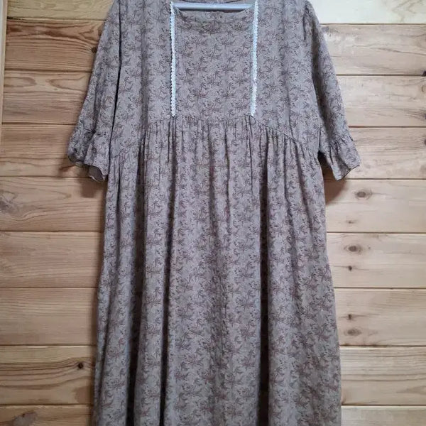 [BUNJANG] Flower Pattern Cotton Long Dress / 플라워 패턴 면 롱원피스