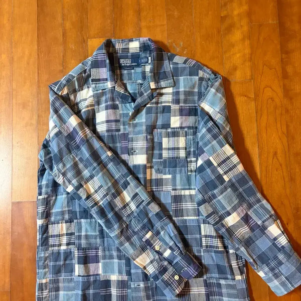 [BUNJANG] Polo Ralph Lauren Patchwork Madras Camp Shirt Indigo / (M) 폴로 랄프로렌 패치워크 마드라스 캠프 셔츠 인디고