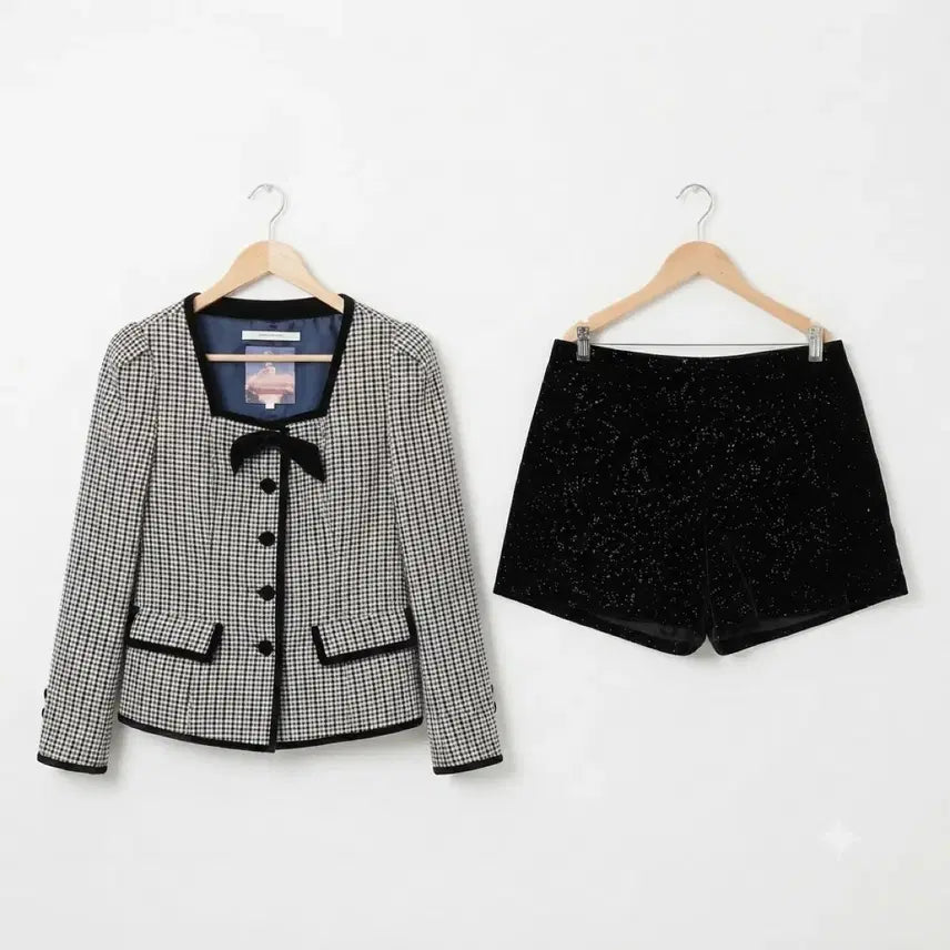 [BUNJANG] Seokookie Lolian Check Jacket + Twinkle Short Pants Set / 서쿠키 로리앙 체크 자켓s + 트윙클 숏팬츠m 코디세트