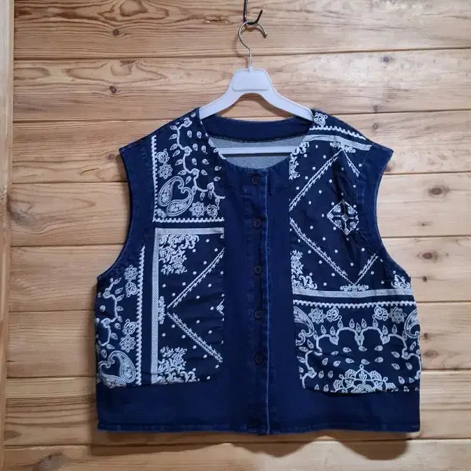 [BUNJANG] Bandana Color Block Denim Vest / 반다나 배색 데님 베스트