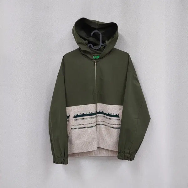 [BUNJANG] Benetton Green Bee Knit Hooded Jumper / 베네통 그린비 후드니트 점퍼