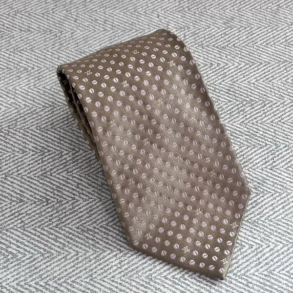 [BUNJANG] Celine Silk Necktie Brown Pink Dot / 셀린느 실크 넥타이 브라운 연핑크 도트